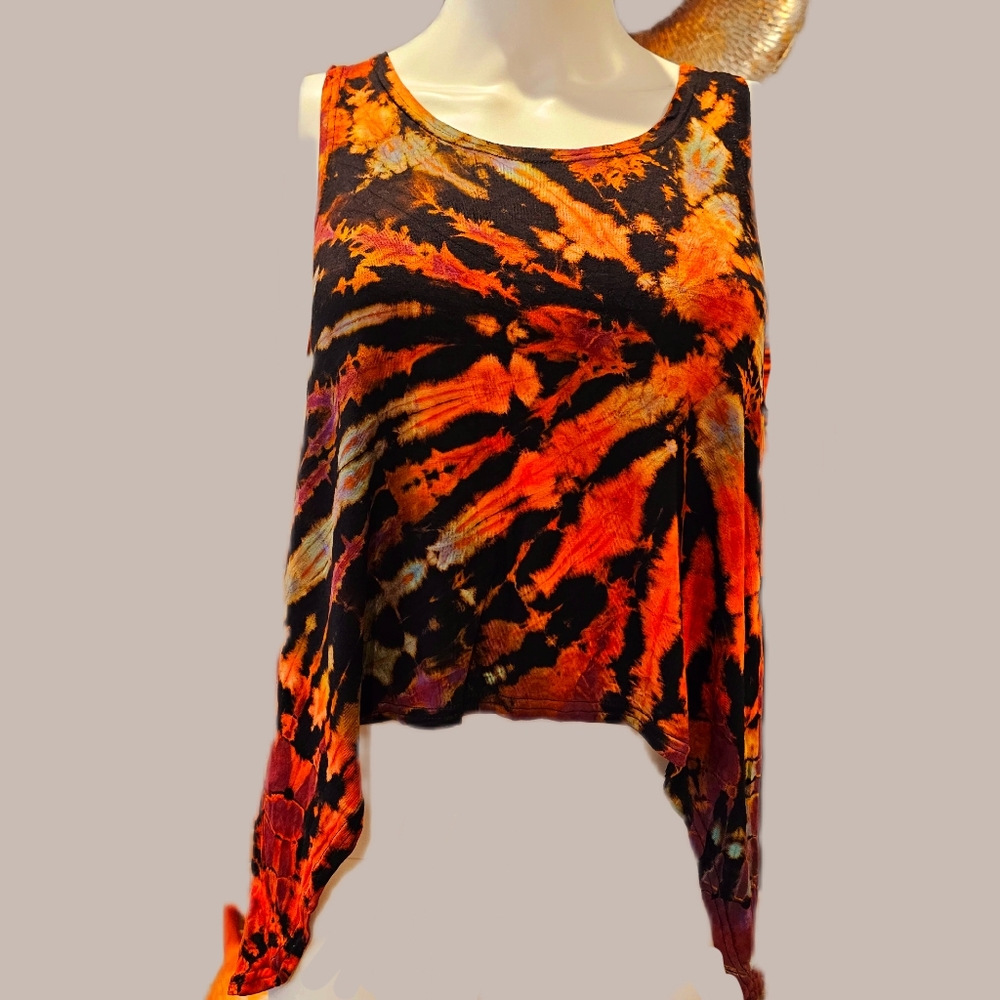 TIE DYE Stretchy Rayon Hi-Lo Crop Top *4 Colors Avail. OS NEW